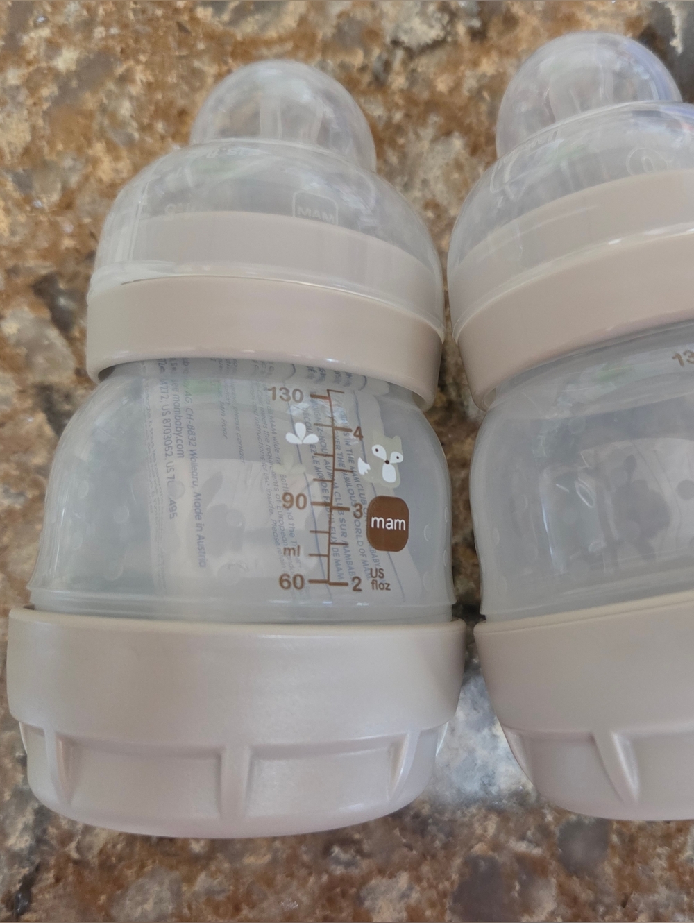 MAM Anti Colic Baby Bottles with Beige Accents - Set of 2